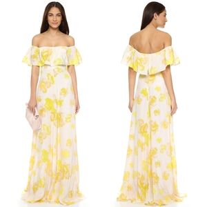 Amanda Uprichard Silk White Yellow Floral Maxi Dress Sze L Romantic Wedding Boho